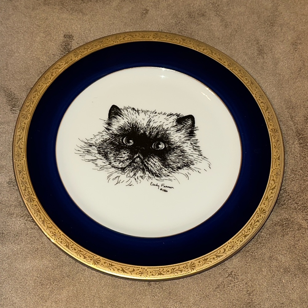 Porcelain by Rosalinde *VINTAGE* *RARE* 1986 Cindy Farmer 7.5" Painted Cat Plate